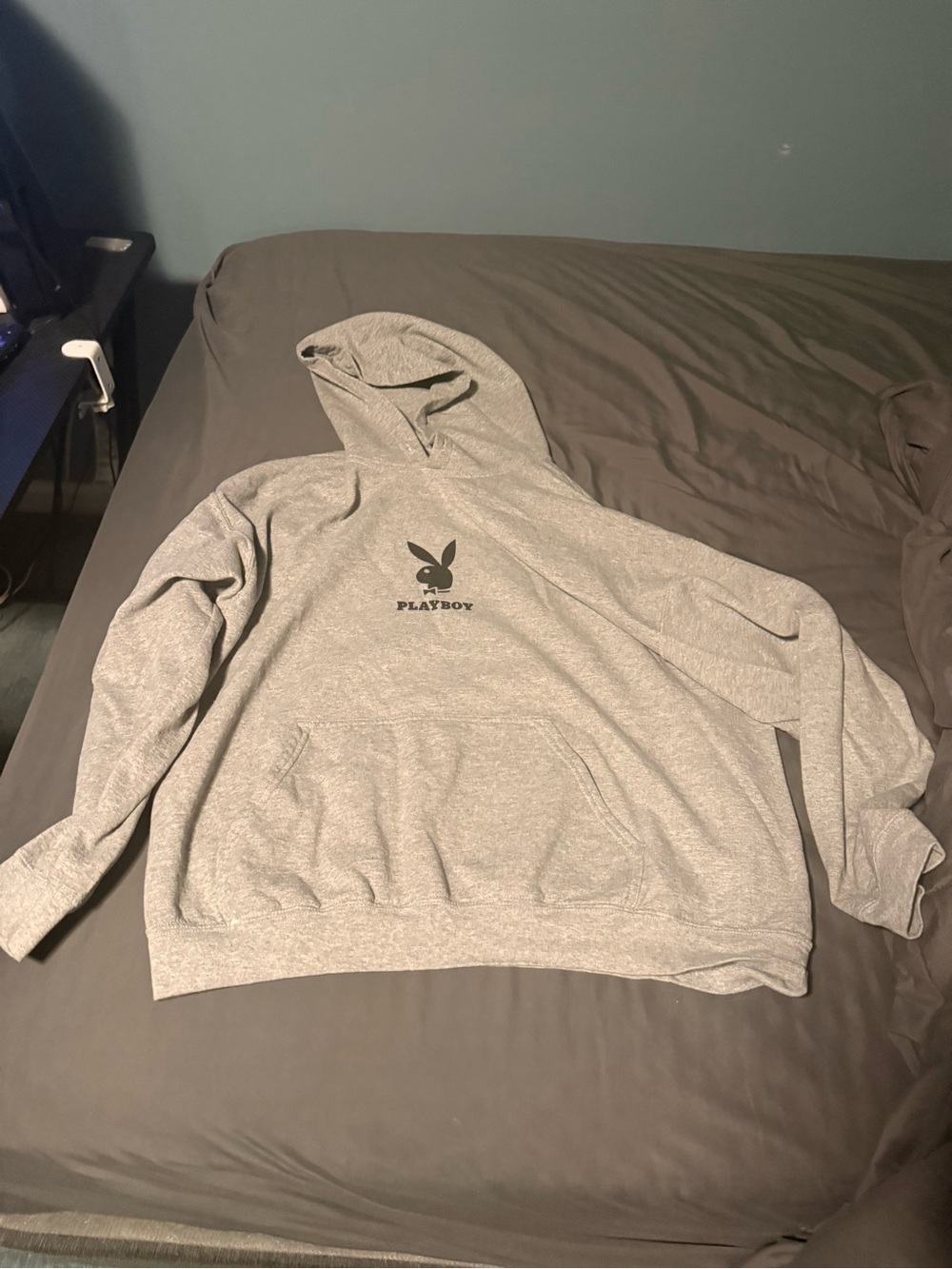 PLAYBOY Light Gray Pullover Hoodie with Black Logo